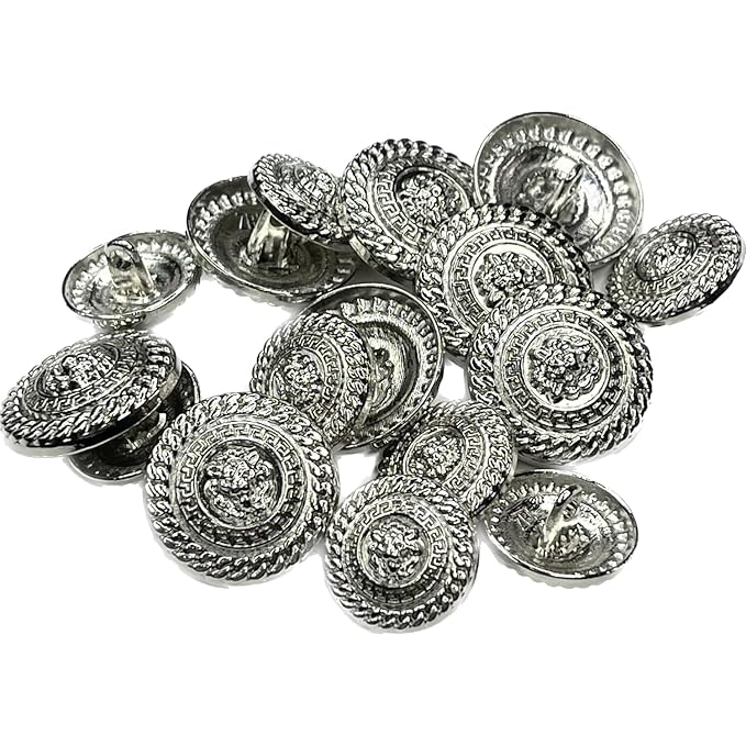 3D Lion Silver Metal Shank Button Square Shape for Coat Blazer Suit, Sherwani, and Bandhgala Indian Dresses Sports Coat Uniform Jacket (Pack of 16, Shining Silver)