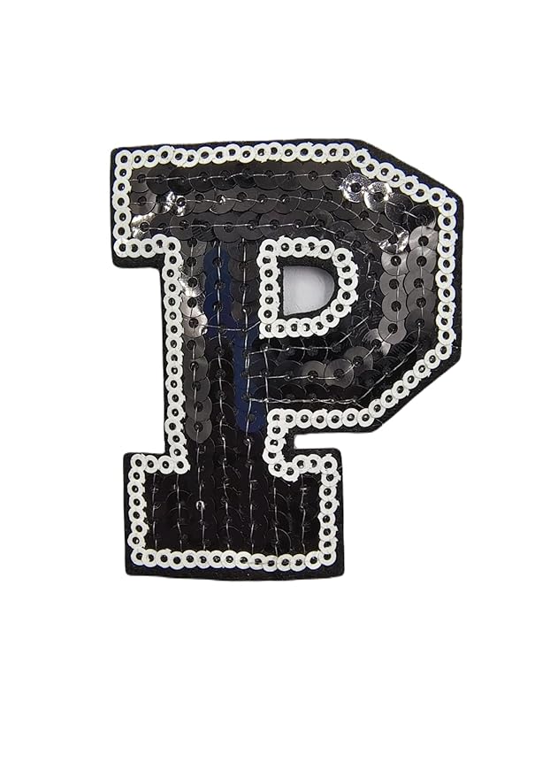 Black & White “P” Latter Sequins Hot-Fix Patch for Women DIY Used