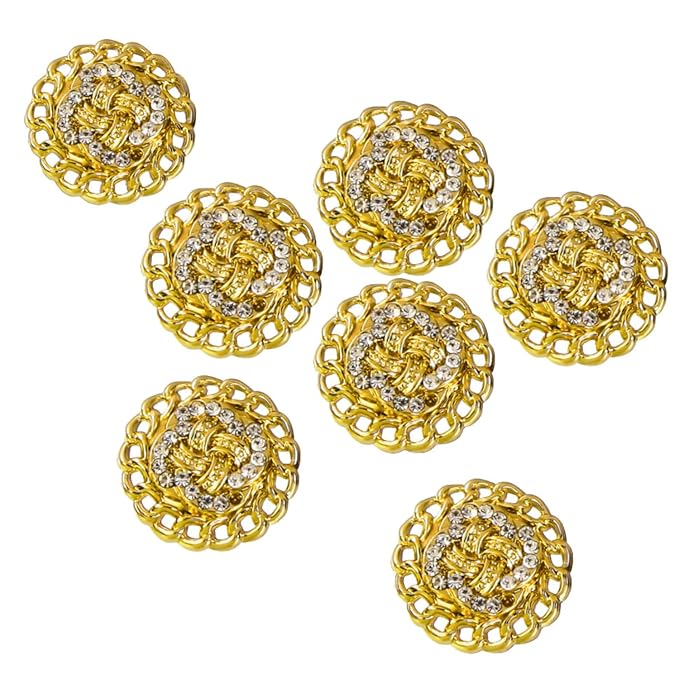 Circular Border Design with Diamond Accents Metal Buttons (8 Small + 6 Big)