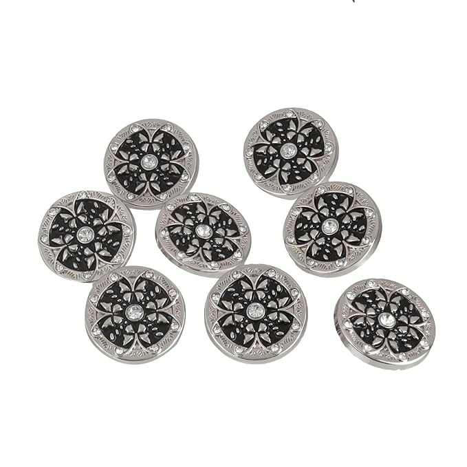 Black Floral Metal Buttons with White Centers(6 Big + 6 Small)