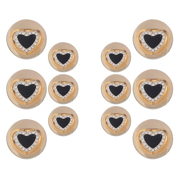 Gold Metal Buttons with Black Heart Centers(6 Big + 6 Small)