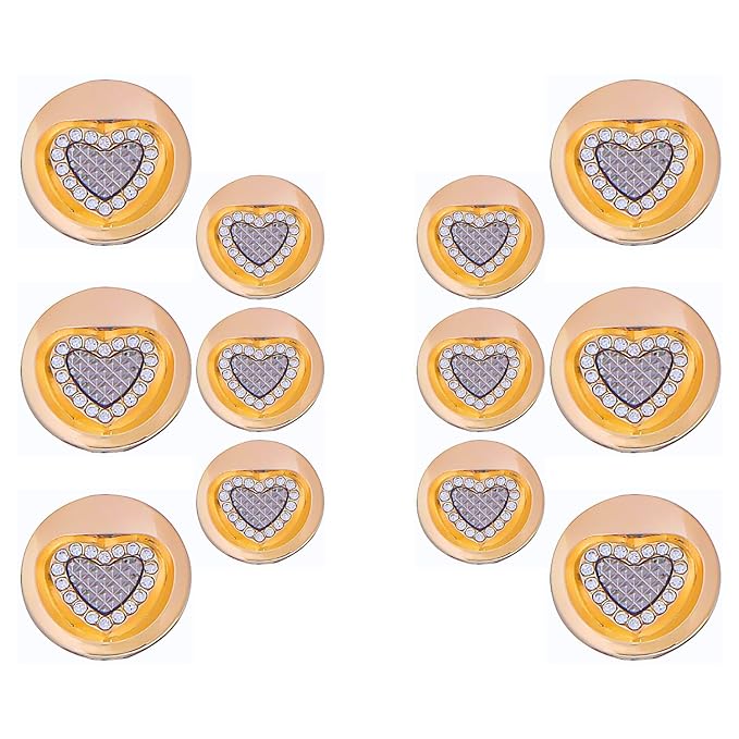 Gold Metal Buttons with Black Heart Centers(6 Big + 6 Small)