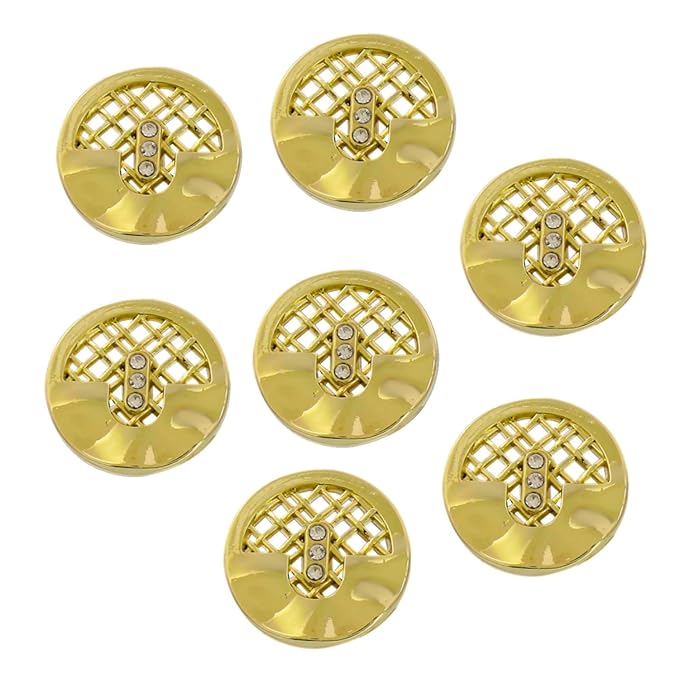 Circular Metal Buttons with Mesh Pattern (7 Big + 7 Small)