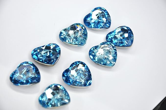 Crystal Blue Design Heart-Shaped Acrylic Buttons(Pack of 8 Buttons)