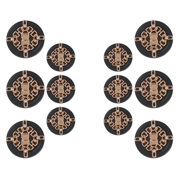 Ornate Floral and Diamond Metal Buttons(6 Big + 6 Small)