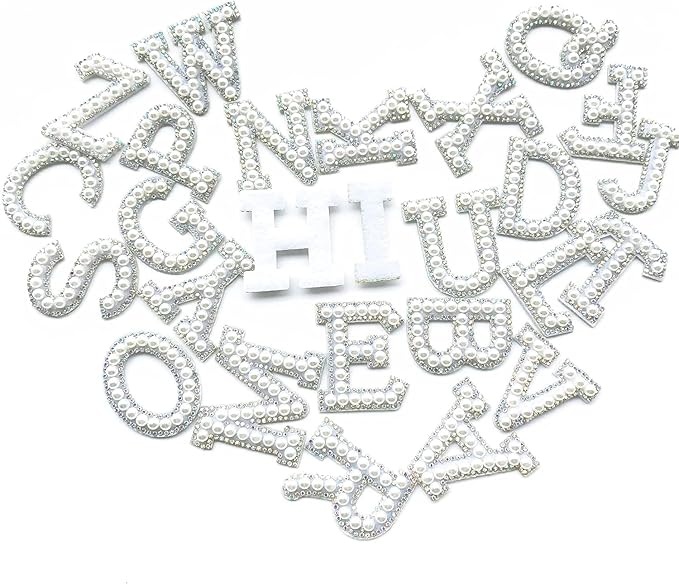 Letter D White Pearl Rhinestone Hot fix Or Sew Patch