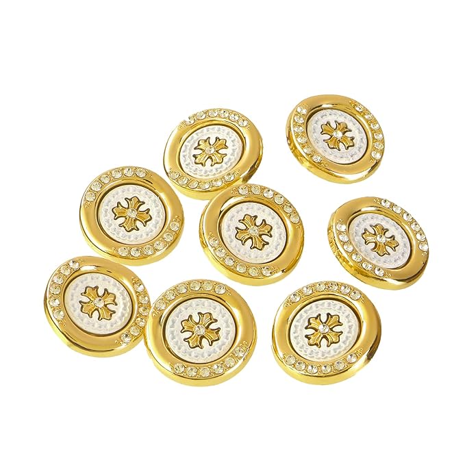 Golden Snowflake Small Metal Buttons with White Centers(Pack of 8 Buttons)