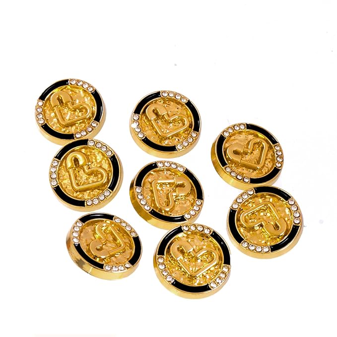 Diamond-Studded Heart Metal Buttons (6 Big + 6 Small)