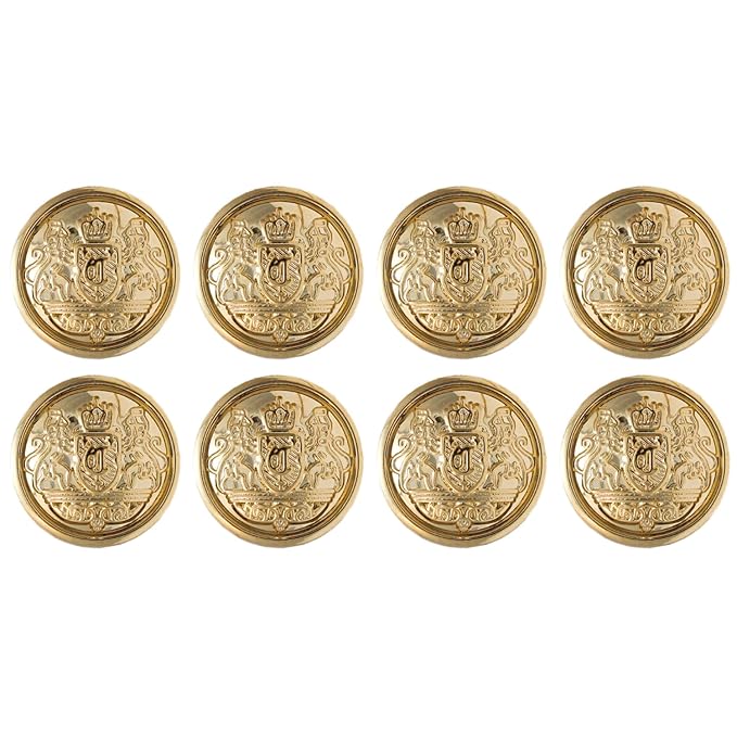 3D Shining Golden Metal Shank Button for Coat Blazer Suit, Sherwani, and Bandhgala Indian Dresses Sports Coat Uniform Jacket (Pack of 8 Small, Shining Gold)