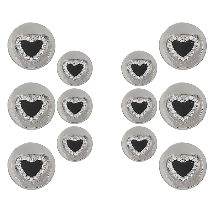 Gold Metal Buttons with Black Heart Centers(6 Big + 6 Small)