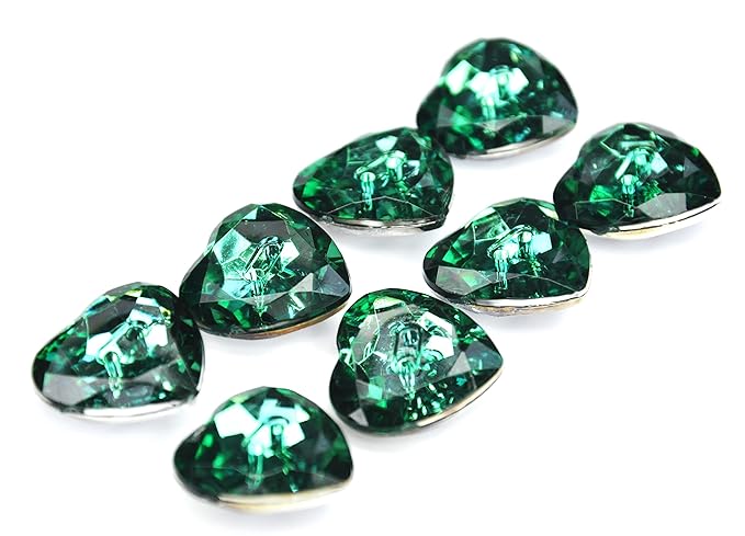 Radiant Dark Green Crystal Heart-Shaped Acrylic Buttons(Pack of 8 Buttons)