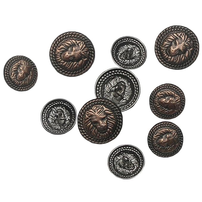 3D Lion Metal Shank Button for Jacket Blazer Suits DIY Art & Crafts (Pack of 8 Big, matt Copper)