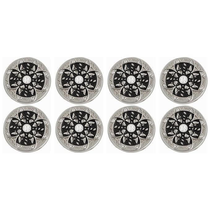 Black Flora White Centers Metal Buttons