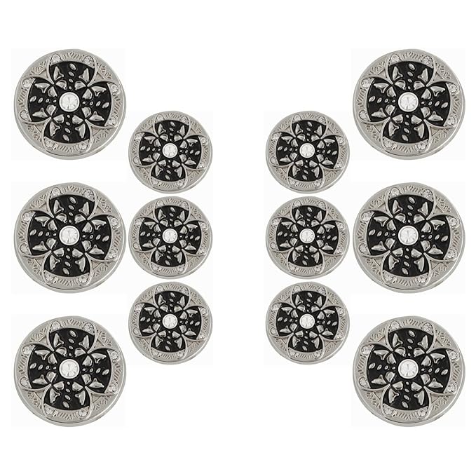 Black Floral Metal Buttons with White Centers(6 Big + 6 Small)