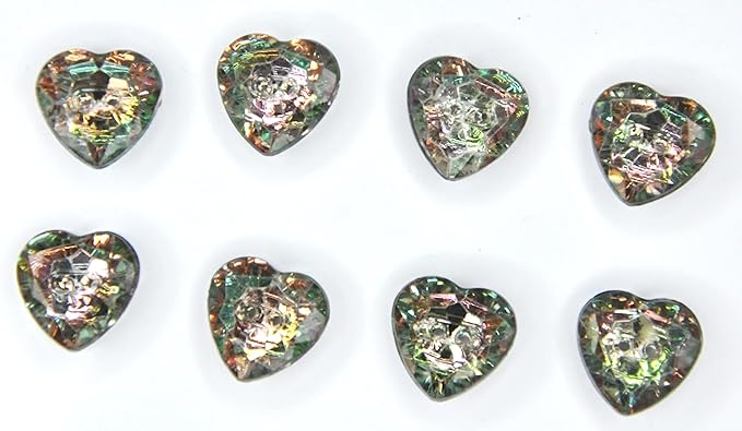 Multicolor Crystal Heart-Shaped Acrylic Buttons(Pack of 8 Buttons)