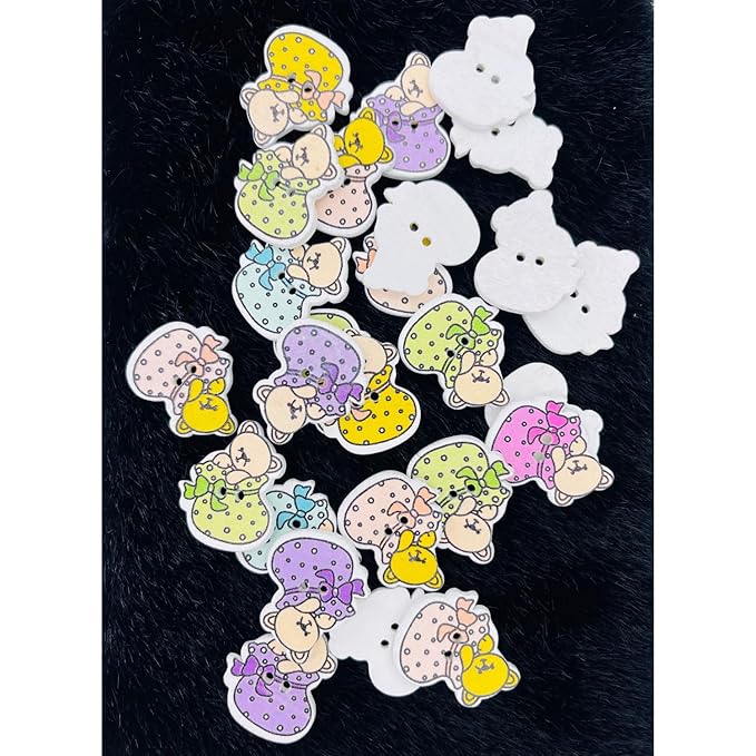 Teddy Bear All Color Wooden Buttons(Set of 25)