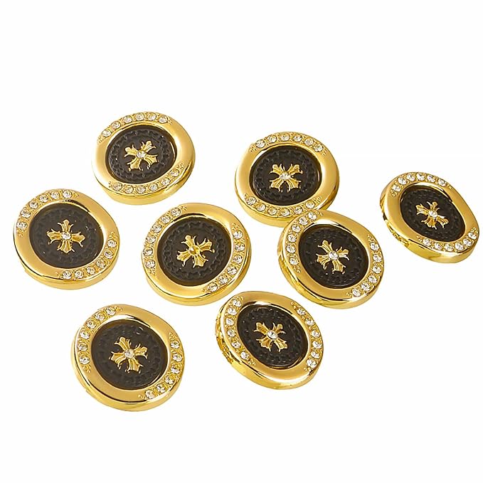 Snowflake Small Size & Big Size shiny Golden Metal Buttons with White Centers(8 Small + 4 Big)