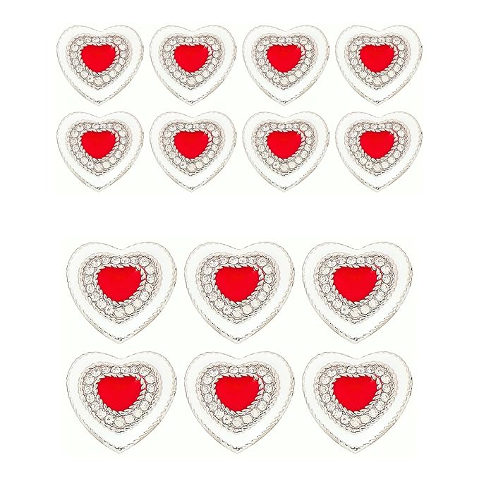 Red Heart Buttons with Silver Accents( Pack of 8 Buttons)