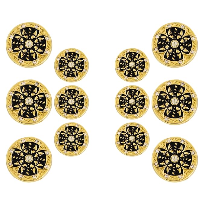 Gold Floral Metal Buttons with White Centers(6 Big + 6 Small)