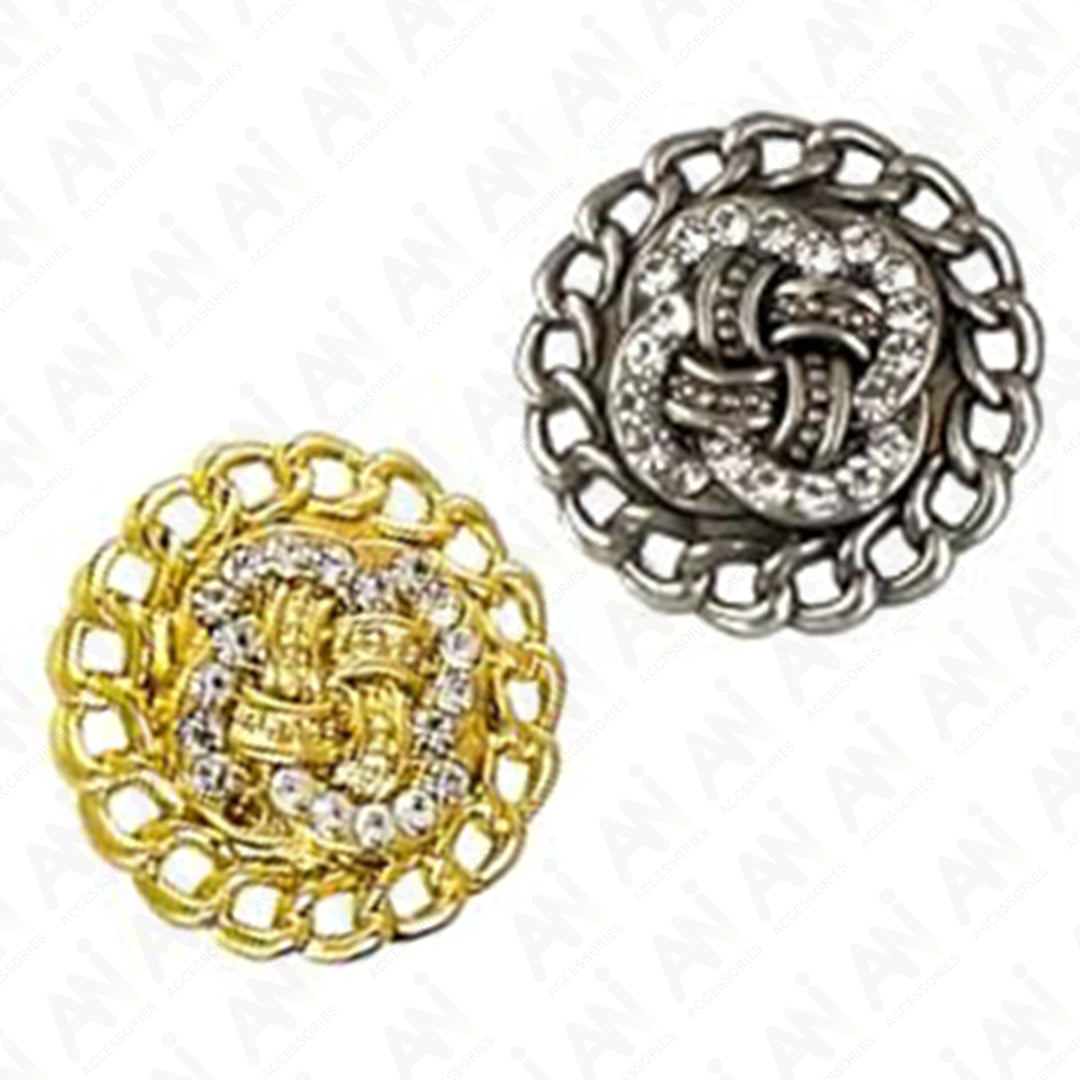 Circular Border Design with Diamond Accents Metal Buttons (8 Small + 6 Big)