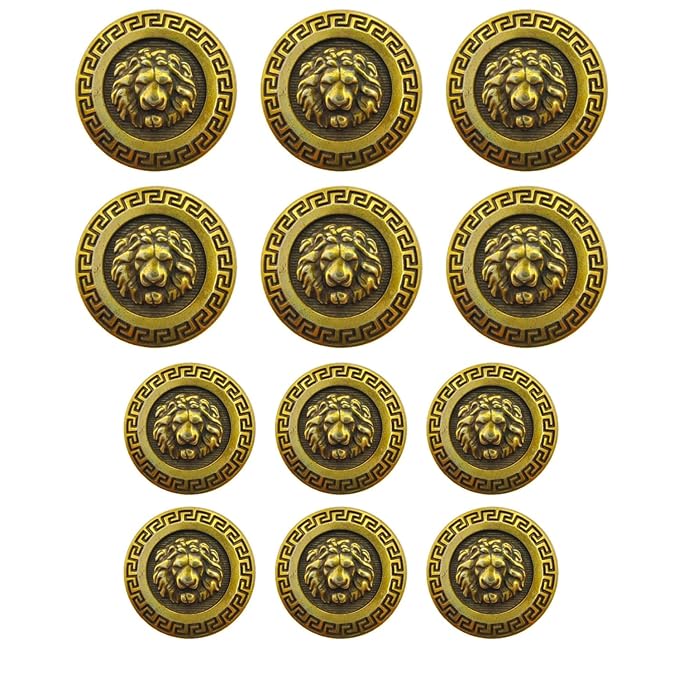 Royal 3D Lion Antique Face Metal Buttons (7 Big + 7 Small)