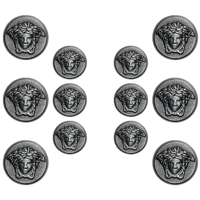 3D Medusa Metal Shank Button for Jacket Blazer Suits DIY Art & Crafts (6 Big + 6 Small, Medusa Grey)