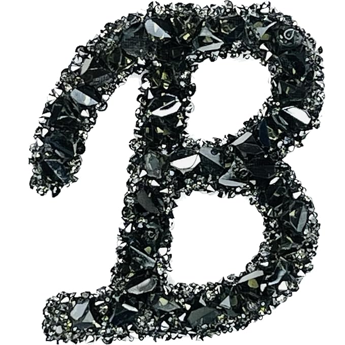 Unisex Imported Letter Patch Heat-Transfer Patch Sewing Patch for Letter Badge Decorate Repair Patches for Hats Shirts Shoes Jeans Bags (Black Sparkling Rhinestone, B)