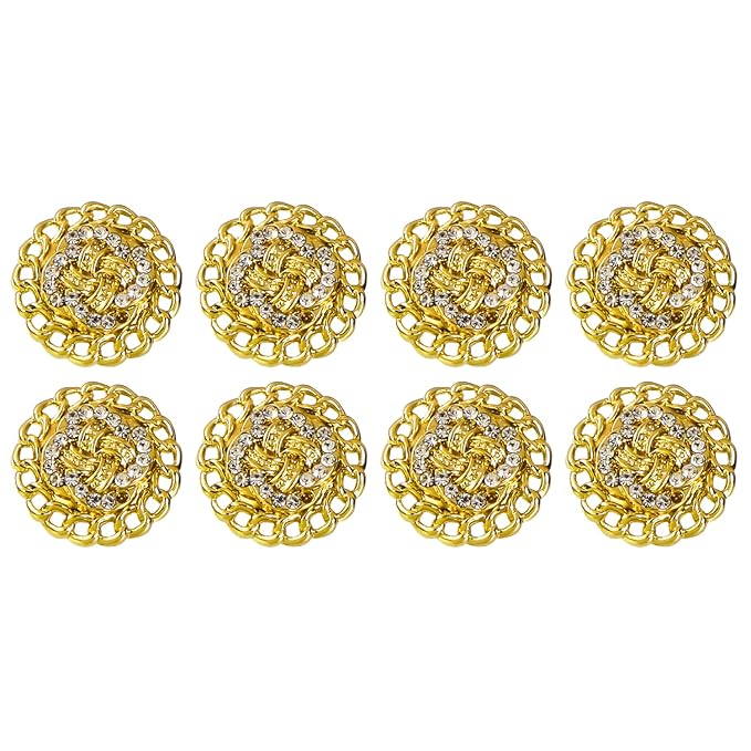 Circular Border Design with Diamond Accents Metal Buttons (8 Small + 6 Big)