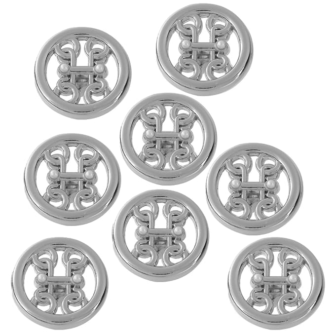 Circular Pearl and Silver Elegance Metal Buttons(Pack of 8 Buttons)