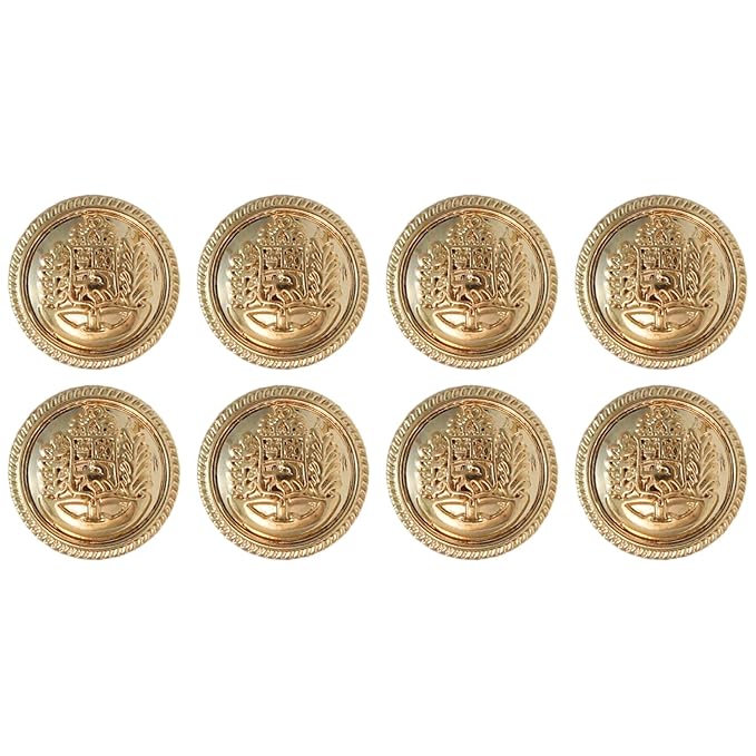 3D Shining Golden Metal Shank Button for Coat Blazer Suit, Sherwani, and Bandhgala Indian Dresses Sports Coat Uniform Jacket (Pack of 8 Small, Shining Gold)