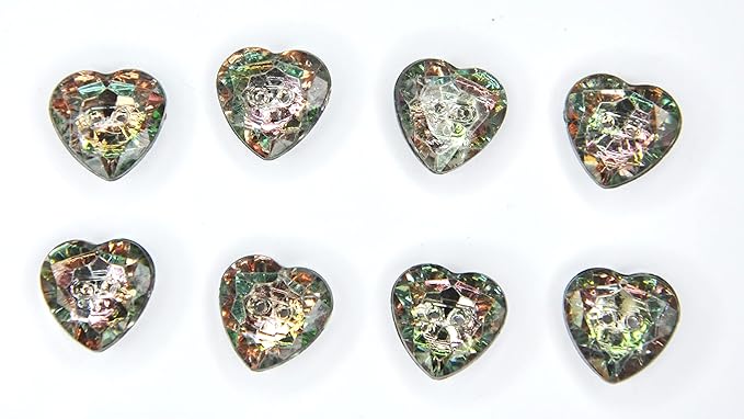 Multicolor Crystal Heart-Shaped Acrylic Buttons(Pack of 8 Buttons)