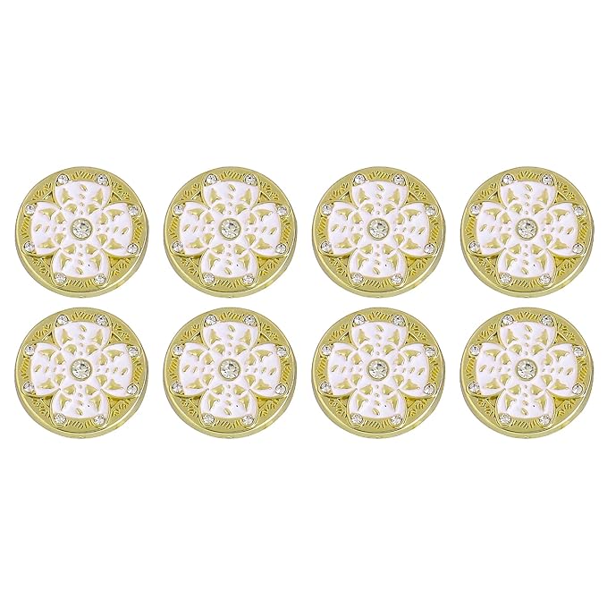 Golden Floral Metal Buttons with White Centers(8 Small + 4 Big)