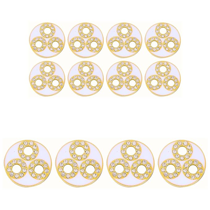 Circular Metal Buttons white Color with Diamond Accents(8 Small + 4 Big)