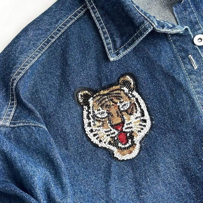 Beaded Tiger Head Sew Patch