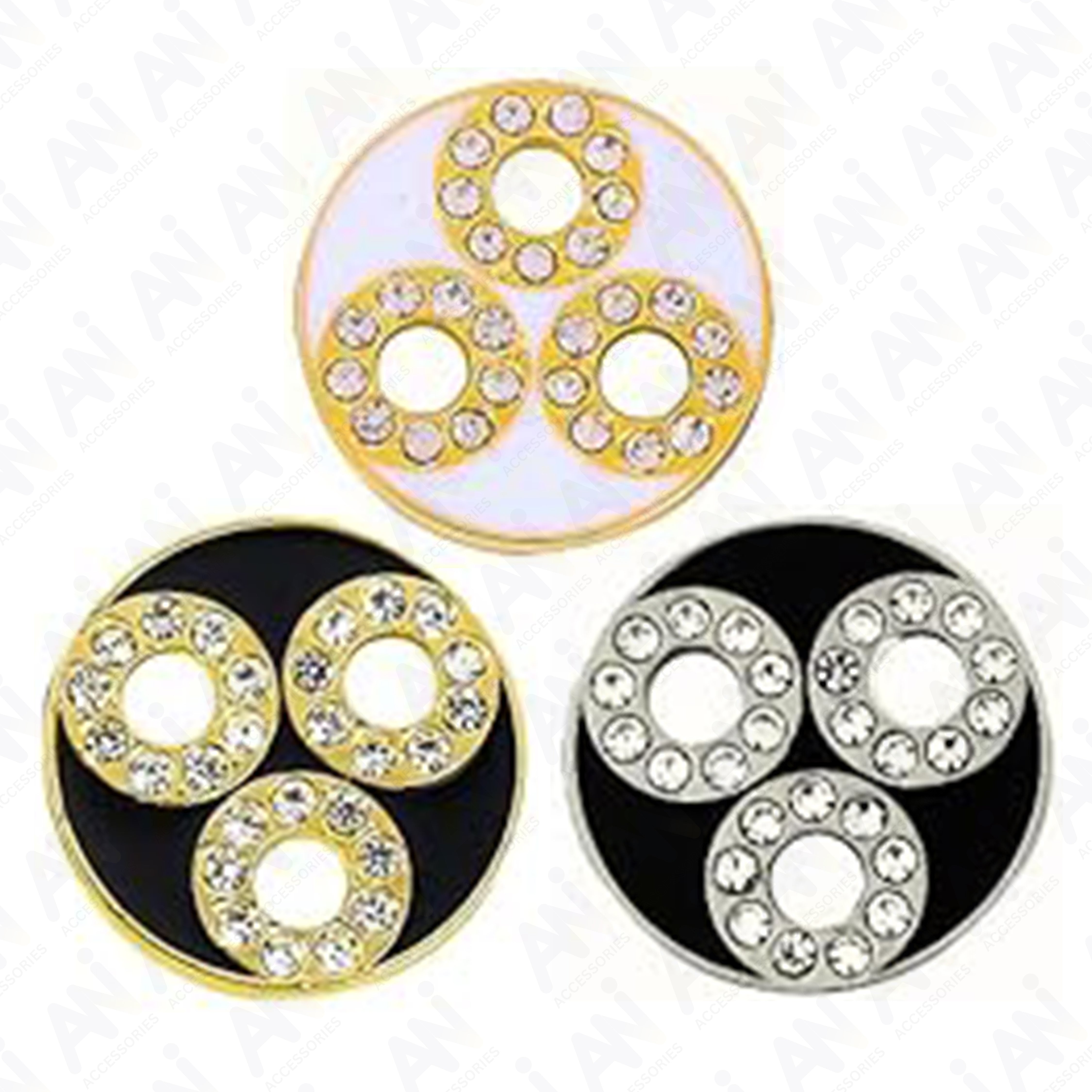 Musselshell Diamond Buttons Circular Metal Buttons with Diamond Accents – Ani Accessories