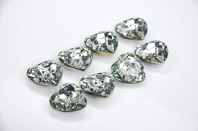 Silver Crystal Heart-Shaped Acrylic Buttons(Pack of 8 Buttons)