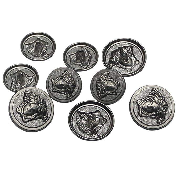 3D Medusa Metal Shank Button for Jacket Blazer Suits DIY Art & Crafts (6 Big + 6 Small, Medusa Grey)