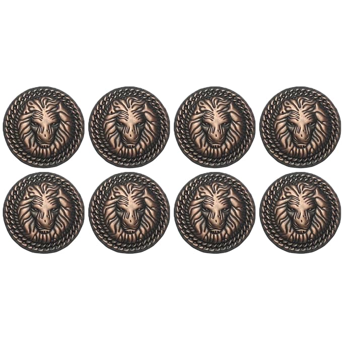 3D Lion Metal Shank Button for Jacket Blazer Suits DIY Art & Crafts (Pack of 8 Big, matt Copper)