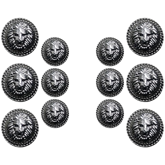 Ani Accessories 3D Lion Metal Shank Button for Jacket Blazer Suits DIY Art & Crafts (Pack of 12 (6 + 6), Antique Brass)