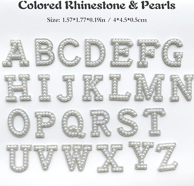 Letter F White Pearl Rhinestone Hot fix Or Sew Patch