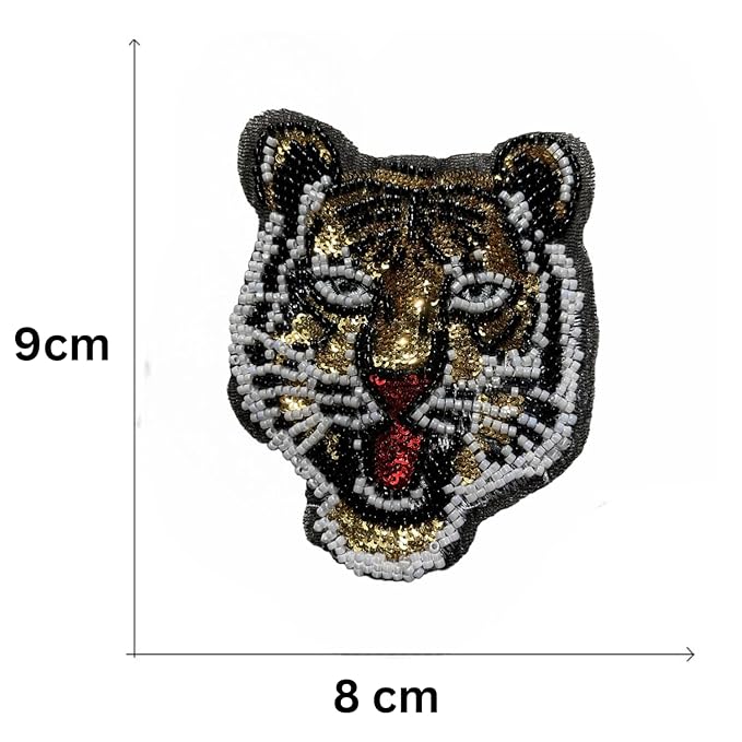 Beaded Tiger Head Sew Patch