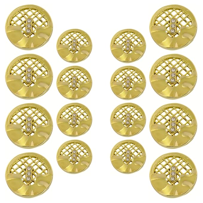 Circular Metal Buttons with Mesh Pattern (8 Big + 8 Small)