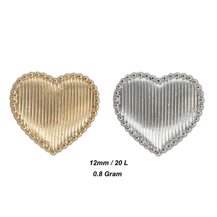 Ribbed Heart Shape Metal Button | 12mm (20L)
