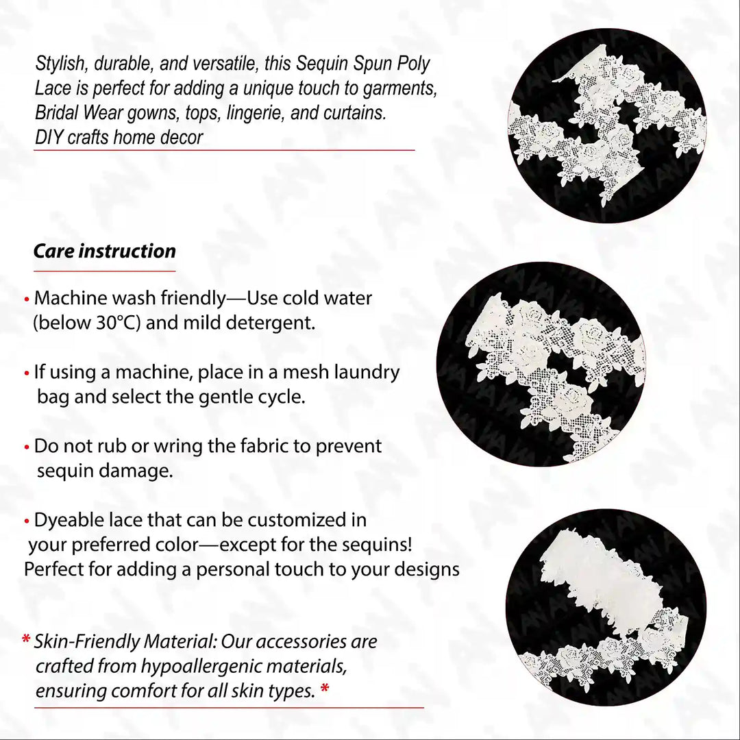Detailed Rose Design Sequins Lace | 2 Meter