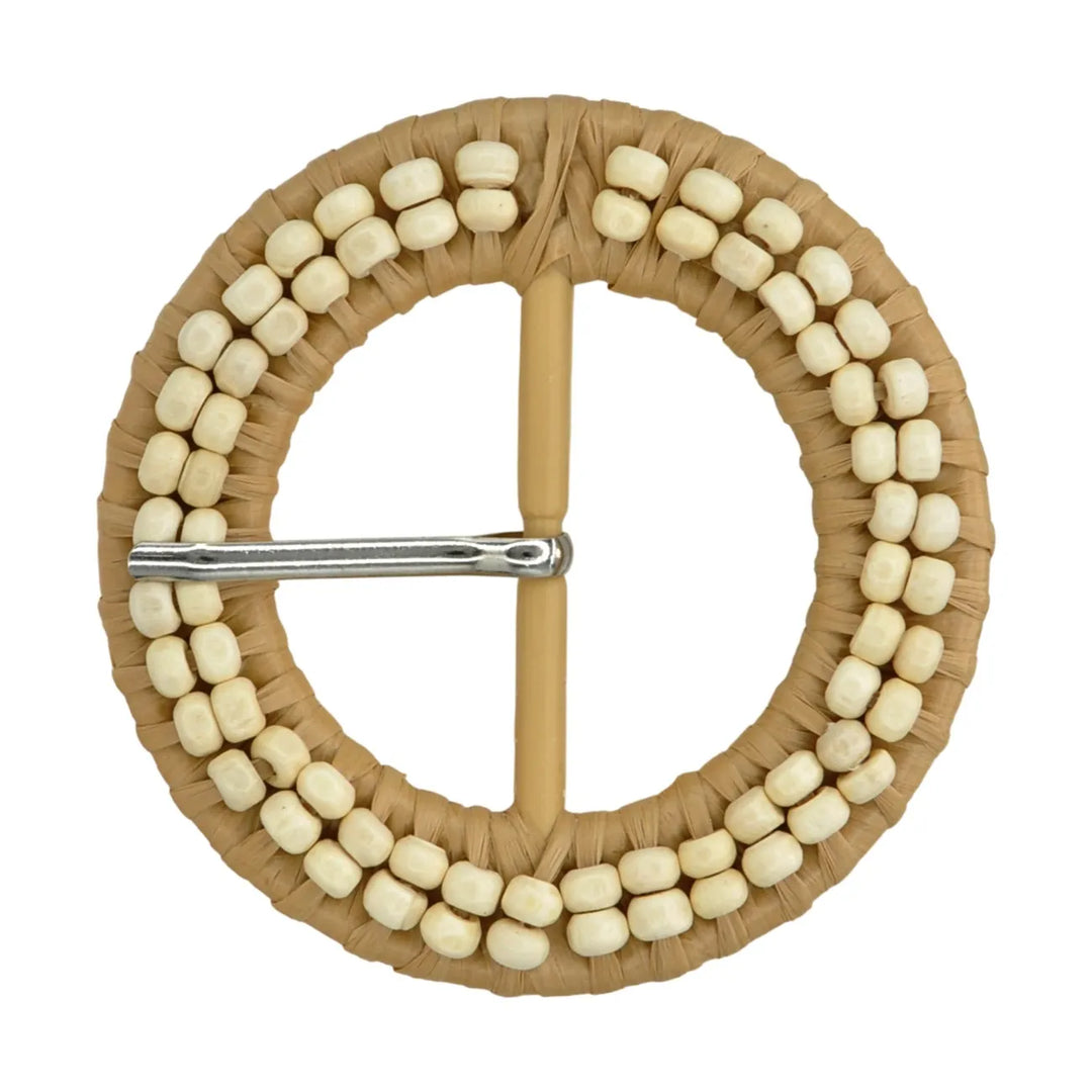 Handloom-Inspired Round Raffia Buckle | 3.1 inches (8cm)