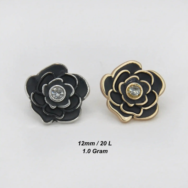 Premium Black Rose Metal Button | 12mm (20L)