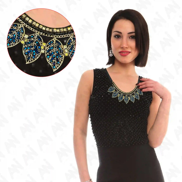 Beaded Leaf Neckline