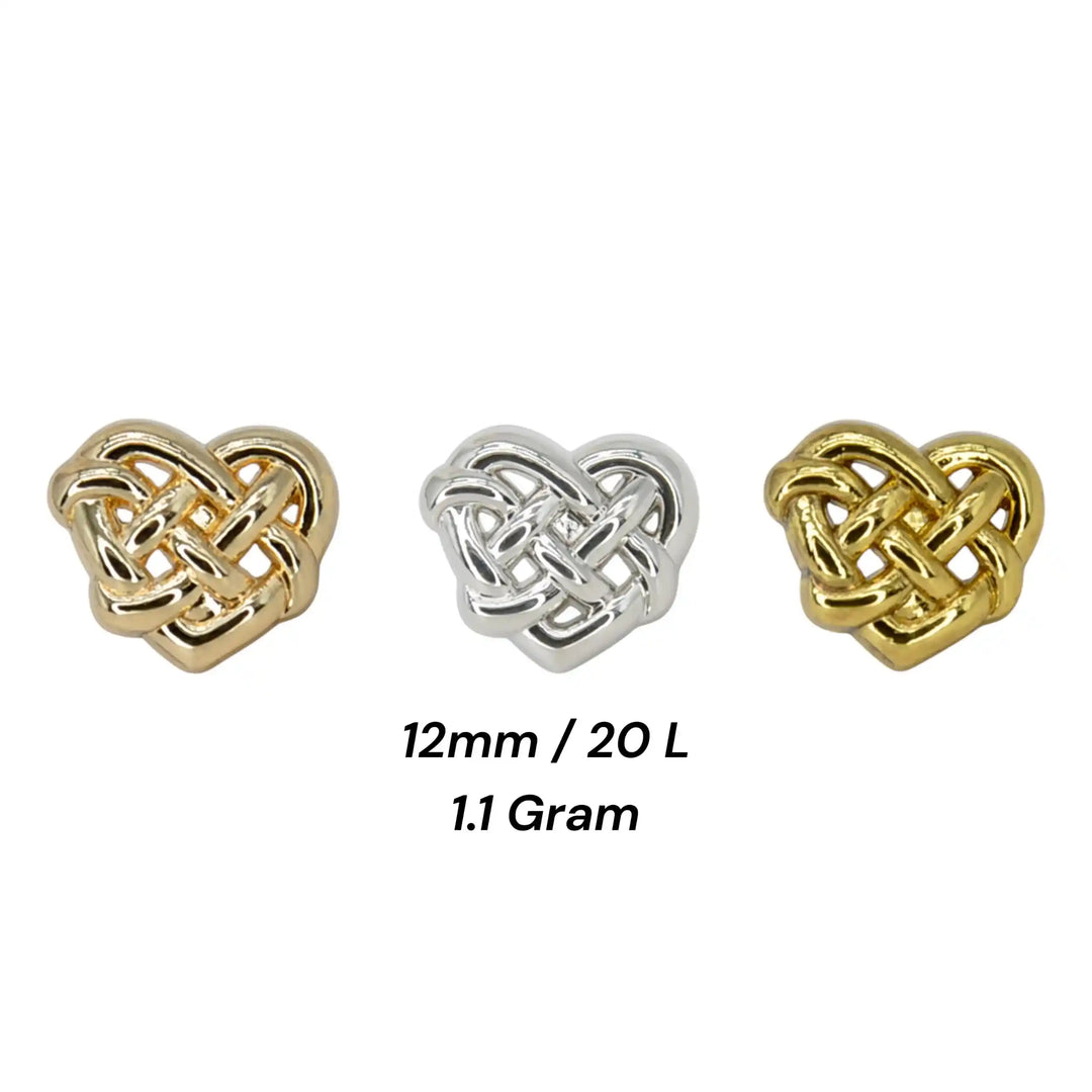 Interlock Heart Shaped Metal Button | 12mm (20L)