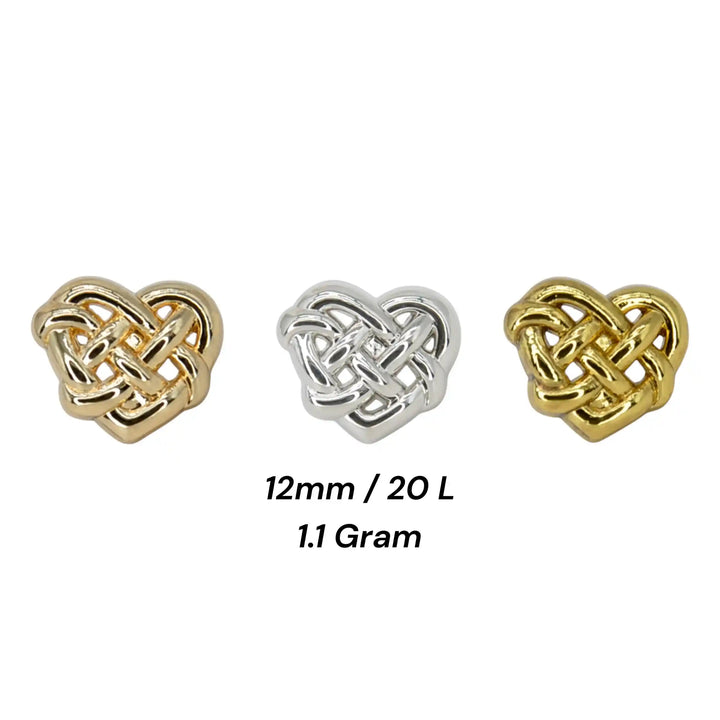 Interlock Heart Shaped Metal Button | 12mm (20L)