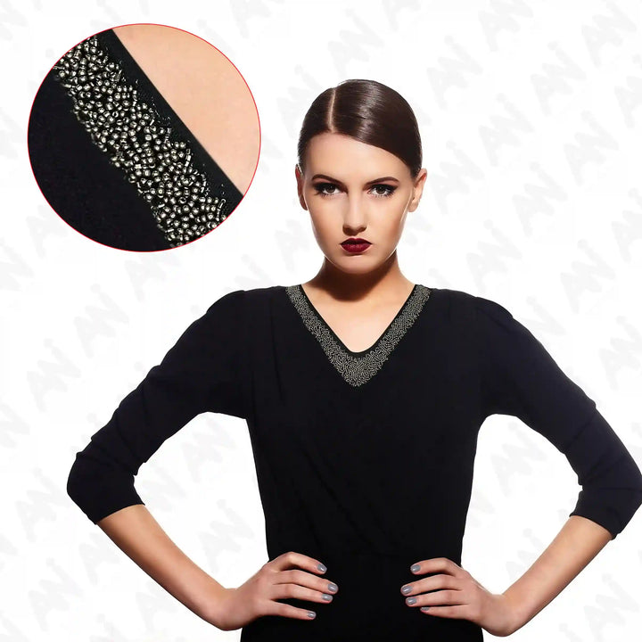 Beaded Mesh V-Neck Applique